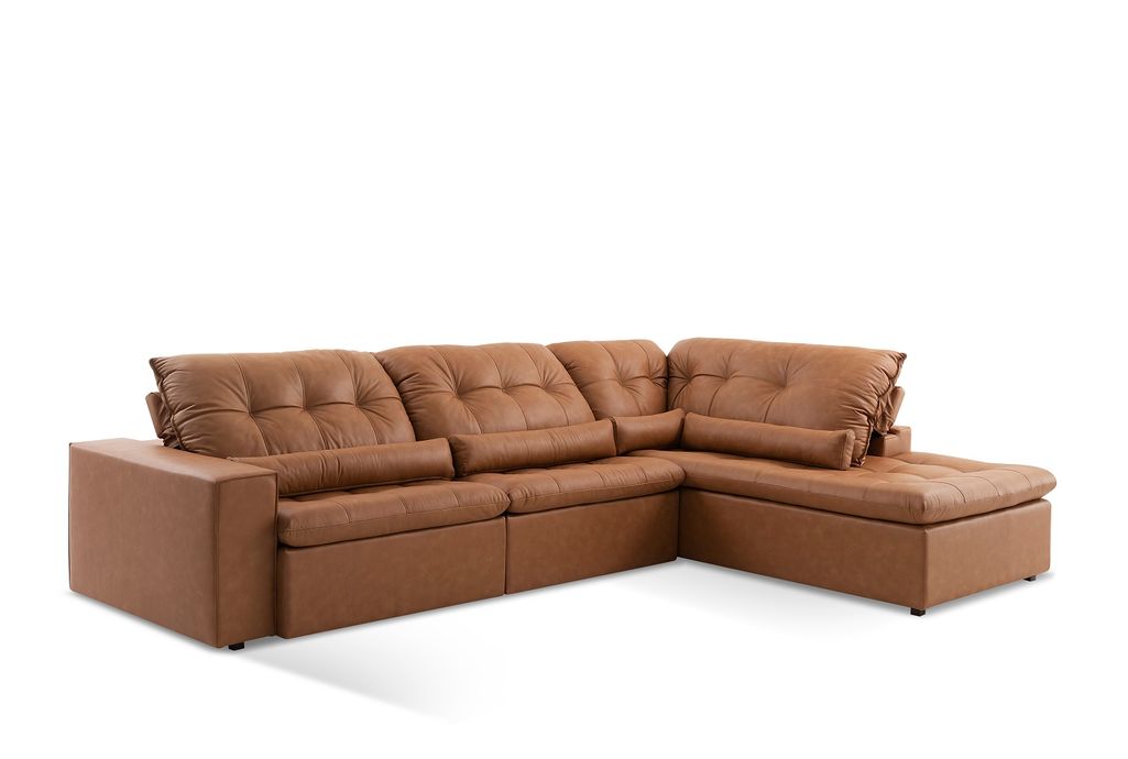 Sofá de Canto Couro Legitimo 6 Lugares Retrátil e Reclinável